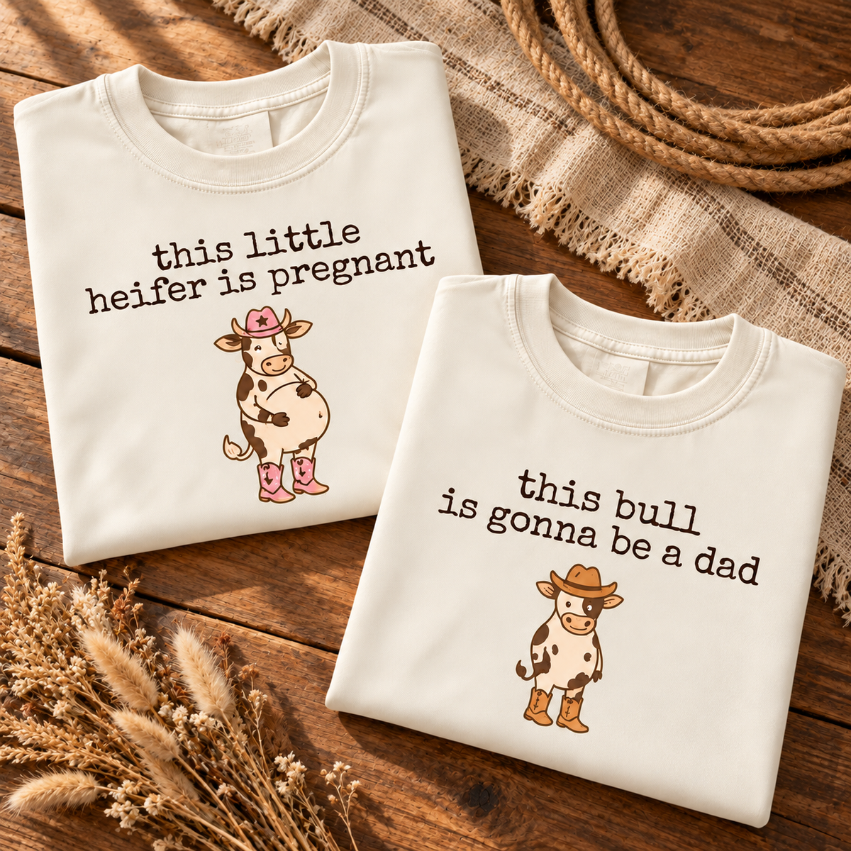 Little Heifer & Bull Pregnancy Announcement Comfort Colors Tee mockup 11