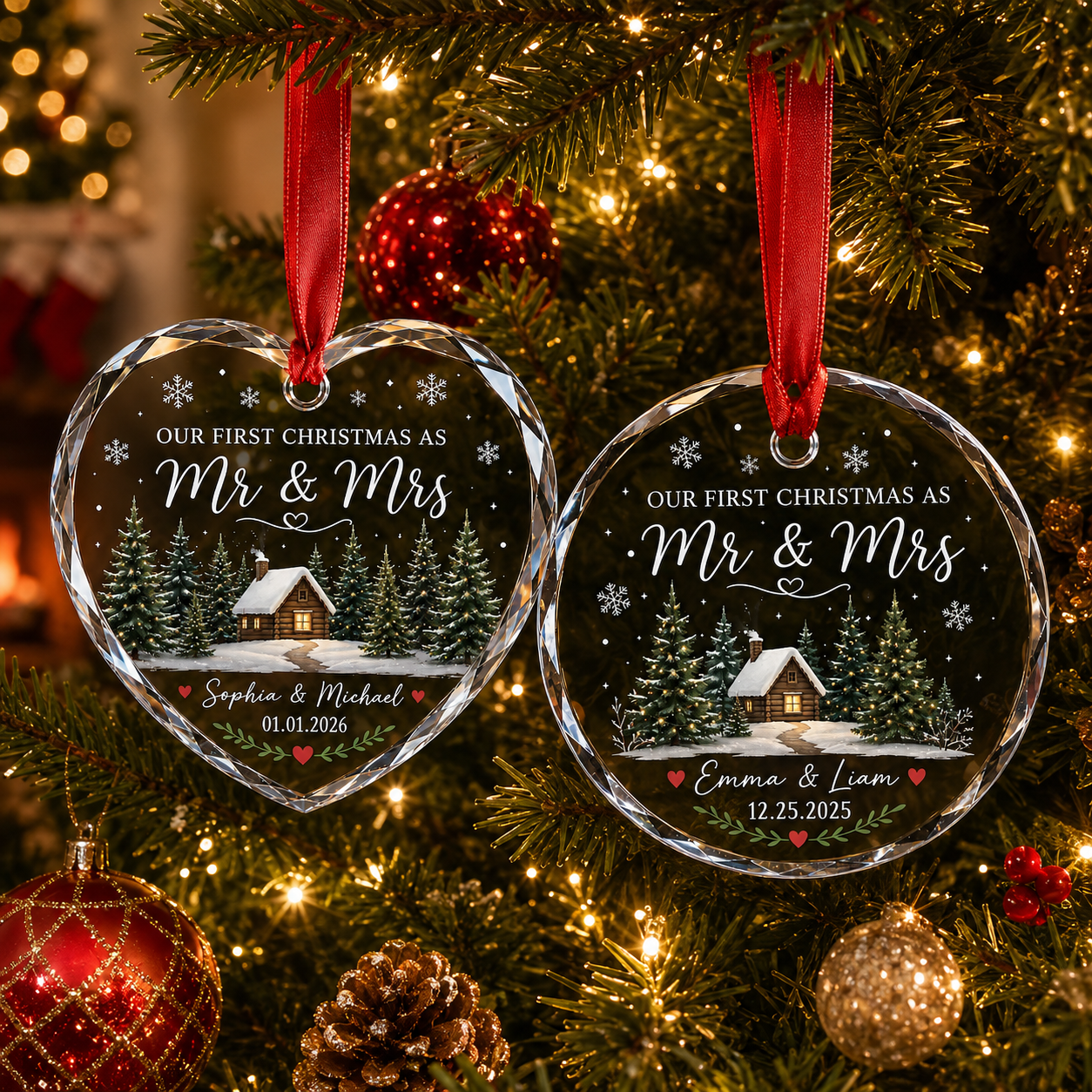 Personalized First Christmas Married Ornament, Custom Mr and Mrs Keepsake, Newlywed Gift, Couple Ornament