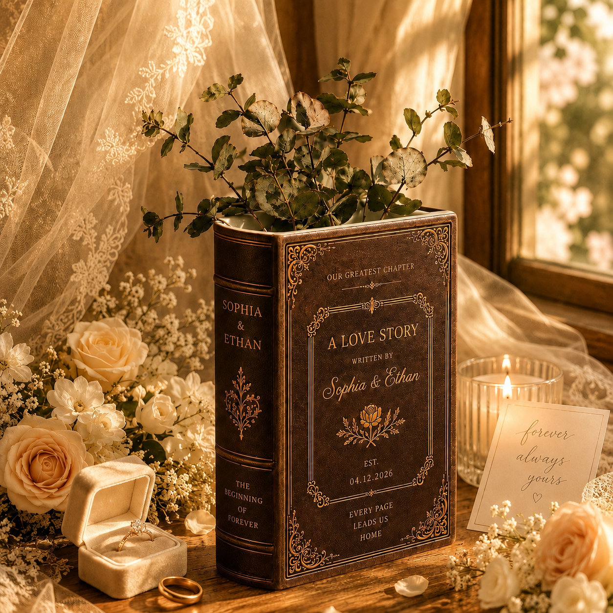 Customized Love Story Book Vase, Custom Wedding Gift for Couple, Bridal Shower Gift
