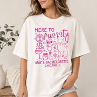 Getting Meowied & Here to Purrrty Personalized Cat Shirts for Bachelorette Party, Custom Bach Trip Tee, Cat Lover Wedding Weekend Gift