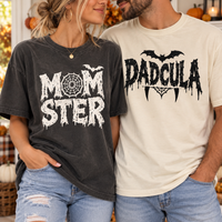 Momster & Dadcula Halloween Comfort Colors Shirts, Matching Mom Dad Couple Tees, Funny Spooky Family Gift