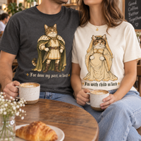 Funny Medieval Cat Pregnancy Announcement Couple  Tees, Expecting Mom Dad Gift