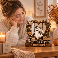 Personalized Ghost Couple Wooden Block, Halloween Wedding Gift, Custom Initials & Date, Gothic Bride Groom Keepsake
