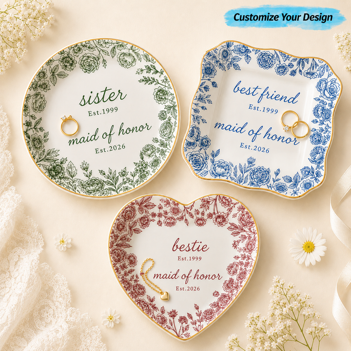 Personalized Maid of Honor Wedding Jewelry Dish - Gift for Bridesmaid, Bachelorette Trip, Bridal Shower Gift