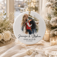 Personalized Engagement Ornament from Photo, Custom Watercolor Couple Portrait, Names & Date Keepsake Gift for Engaged Couples
