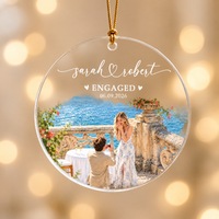 Custom Photo Engagement Ornament, Engaged Christmas Ornament, Engagement Gift For Couple, Watercolor Couple Photo Ornament