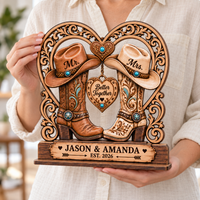 Personalized Western Cowboy Boots Wooden Plaque, Custom Mr & Mrs Wedding Keepsake, Engagement & Anniversary Gift for Couples