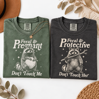 Feral & Pregnant Raccoon Couple Shirts, Protective Dad Matching Tee, Funny Pregnancy Announcement Shirt, Expecting Parents Gift
