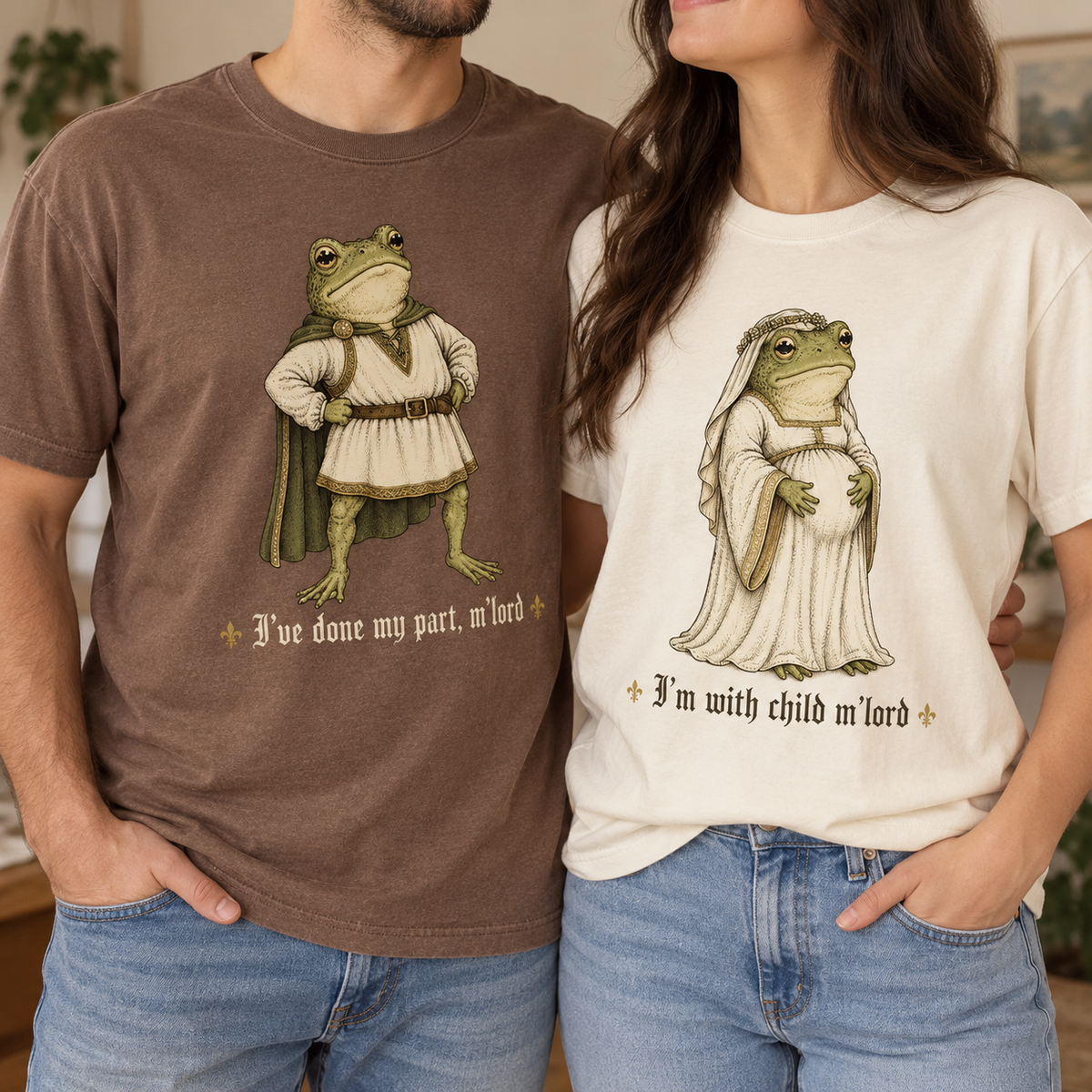 M'Lord Frog Pregnancy Announcement Matching Comfort Colors Tee mockup 5