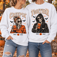 Creepin & Together Skeleton Sweatshirt & Hoodie – Halloween Couple Gift