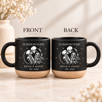 Til Death Do Us Part Skeleton Pottery Mug, Personalized Halloween Couple Anniversary Mug, Gothic Wedding Gift