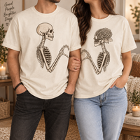 Personalized Till Death Do Us Part Skeleton Couple Shirts, Custom Wedding Date Bride Groom Tees, Gothic Newlywed Matching Shirts