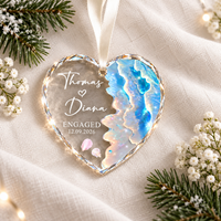 Personalized Beach Engagement Glass Ornament: Newly Engaged Gifts, Coastal Wedding Keepsake, 2026 Married Ornament, First Anniversary Gift