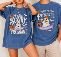 Funny Halloween Pregnancy Couple Shirts for Expecting Parents, Matching Ghost Mom Dad Tees, Spooky Baby Announcement Gift