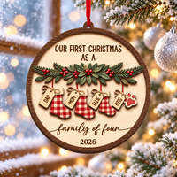 Personalized Stocking & Paw Wood Ornament – Family of Four Christmas