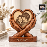 Personalized Photo Couple Wooden Block, Custom Names & Date Keepsake, Wedding Anniversary Engagement Gift for Couples