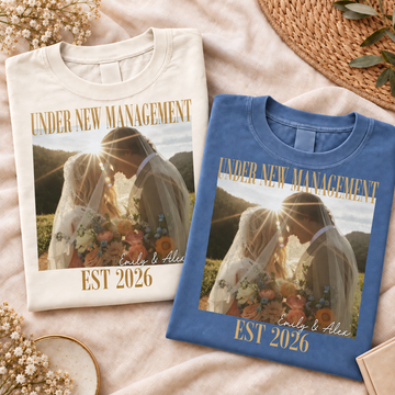 Personalized Photo Under New Management Shirt, Custom Names & Wedding Date Tee, Funny Newlywed Wedding Gift, Just Married Outfit
