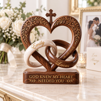 Personalized Christian Heart Cross Wooden Block, Custom Names & Wedding Date, Interlocking Rings Wedding Keepsake, Anniversary Gift for Couple