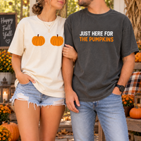Funny Pumpkin Couple Shirts, Just Here for the Pumpkins Matching Tees, Fall Couple T-Shirts, Pumpkin Patch Outfit, Thanksgiving Gift
