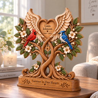 Personalized Memorial Tree Wooden Block, Cardinal Tree of Life Remembrance Keepsake, Sympathy Gift for Loss of Loved One