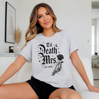 Matching Til Death Mr & Mrs Shirts for Wedding, Custom Year Gothic Couple T-Shirts, Newlywed Gift for Bride Groom, Halloween Wedding Shirts