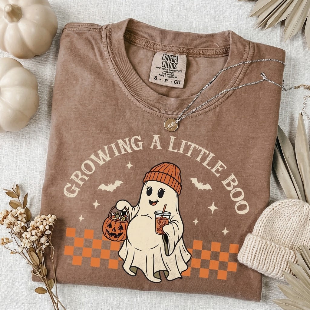 Growing a Little Boo Pregnancy Comfort Colors Tee mockup 4
