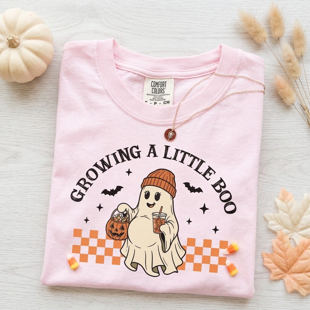 Growing a Little Boo Pregnancy Comfort Colors Tee mockup 5