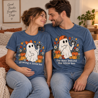 Growing a Little Boo Pregnancy Announcement Couple Shirts, The Man Behind the Little Boo Matching Tees, Halloween Mom & Dad T-Shirts