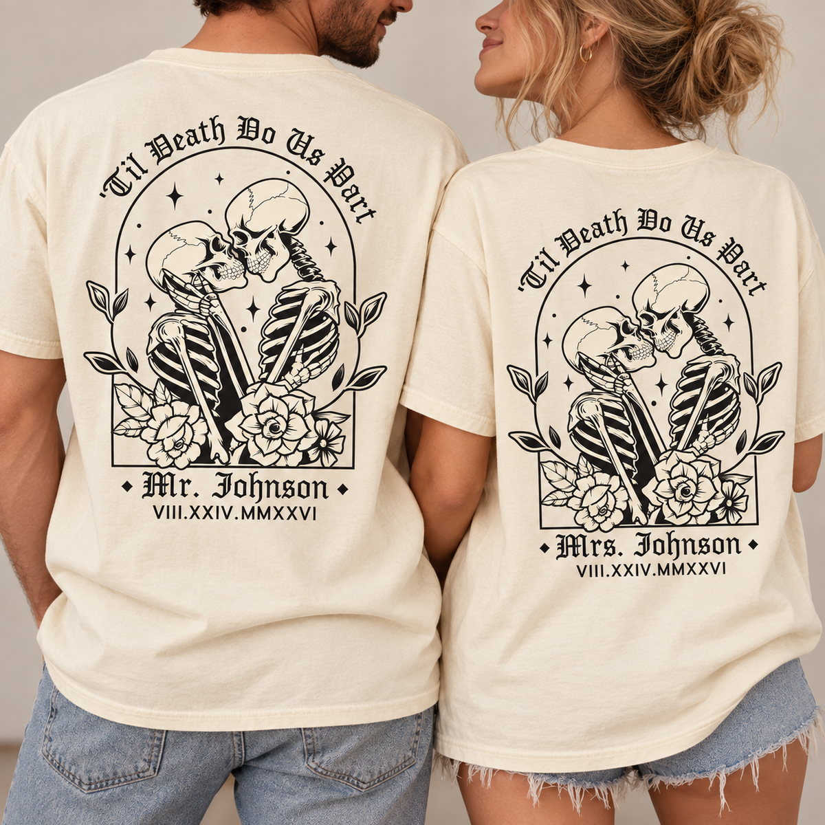 Personalized Til Death Do Us Part Mr & Mrs Comfort Colors Tee mockup 8