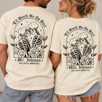 Personalized Til Death Do Us Part Mr & Mrs Comfort Colors Tee mockup 8