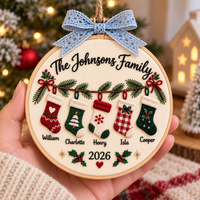 Personalized Embroidered Family Christmas Stocking Ornament, Custom Names 2026, Holiday Tree Decor, Family Name Keepsake, Family Gift