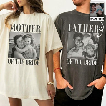 Custom Mother & Father of the Bride Shirts, Personalized Photo Comfort Colors Tees, Wedding Gift for Parents