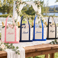 Personalized Embroidered Name Canvas Tote Bag – Zipper Shoulder Bridesmaid Gift