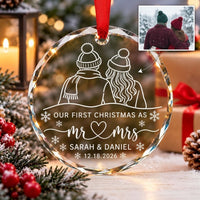 Personalized Photo First Christmas Married Glass Ornament – Mr & Mrs Wedding Gift