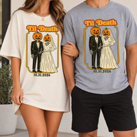 Personalized Til Death Halloween Couple Shirts, Custom Wedding Date Bride and Groom Tees, Matching Newlywed Gift