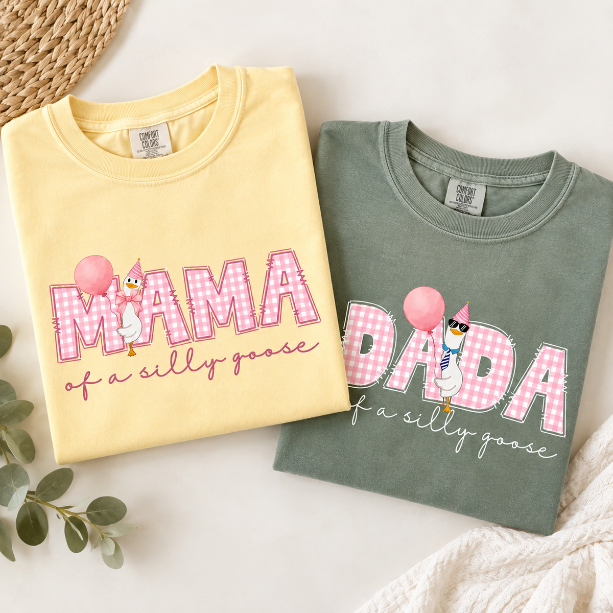 Mama & Dada of a Silly Goose Matching Comfort Colors Tee mockup 10