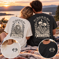 Personalized Til Death Couple Shirts, Custom Skeleton Wedding Tees, Names & Date, Gothic Bride Groom Matching Shirts