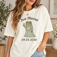 Personalized Just Married Frog Shirts, Matching Bride & Groom Tees, Newlywed Wedding Couple Gift