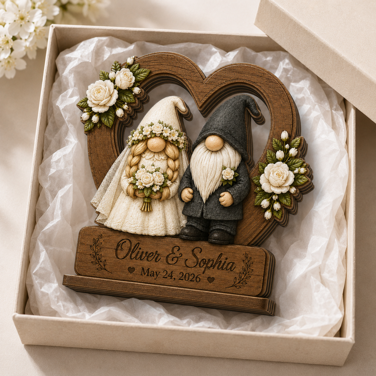 Personalized Gnome Wedding Wooden Plaque - Gift for Couple, Custom Wedding, Wedding Anniversary Gift