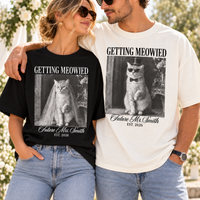 Personalized Getting Meowied Couple Shirts, Custom Future Mrs & Mr Last Name Tees, Cat Bride Groom Shirts, Engagement Gift