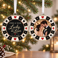 Custom Couple Wedding Anniversary Ornament,Photo Poker Chip Ornament,First Christmas Keepsake,Engagement Gift,Wedding Decor,Xmas Tree Decor