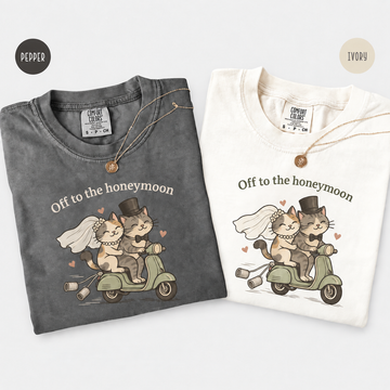 Funny Honeymoon Cat Shirts, Bride and Groom Matching Newlywed Tees, Just Married Couple Wedding Gift, Honeymoon Vacation Outfit