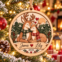 Personalized Deer Couple Wooden Ornament – Christmas Gift For Couples