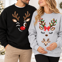 Christmas Reindeer Pregnancy Announcement Sweatshirt & Hoodie – Matching Couple Set