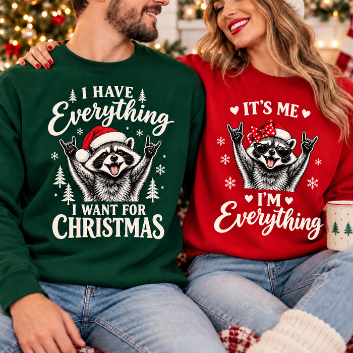 Matching Raccoon I Have Everything I Want For Christmas Comfort Colors Shirts – Funny Couple Gift