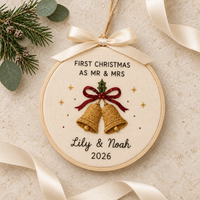 First Christmas Married Ornament, Personalized Embroidered Hoop Ornament, Custom Wedding Christmas Keepsake, Newlywed Gift Decor