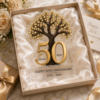 Personalized Tree of Life Acrylic Plaque Keepsake for 50th Anniversary, Custom Couple Names & Years Golden Wedding Anniversary Gift for Parents Grandparents