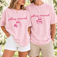Funny Bride Cat Theme Bachelorette Shirts, Getting Meowied Cat Lover Bachelorette Party Oversized Cotton Tees