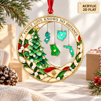 Personalized Family Love Knows No Distance Christmas Ornament, Custom State Hanging Keepsake