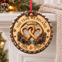 Custom Couple Wedding Anniversary 2Layer Wooden Ornament, First Christmas Wood Ornament, The Year We Became Mr Mrs Ornament, Wedding Gift